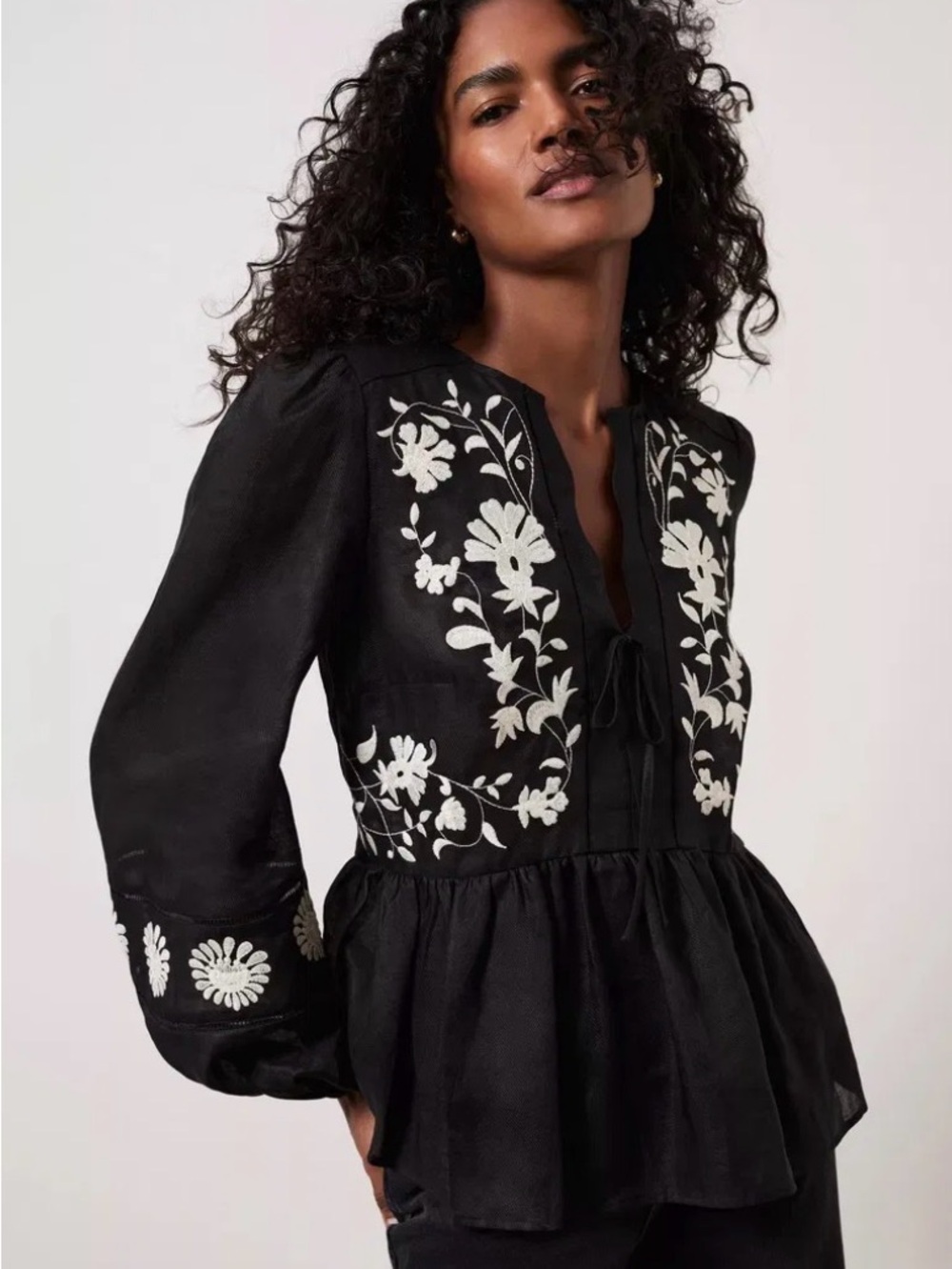 Mint Velvet Black Embroidered Detail Top